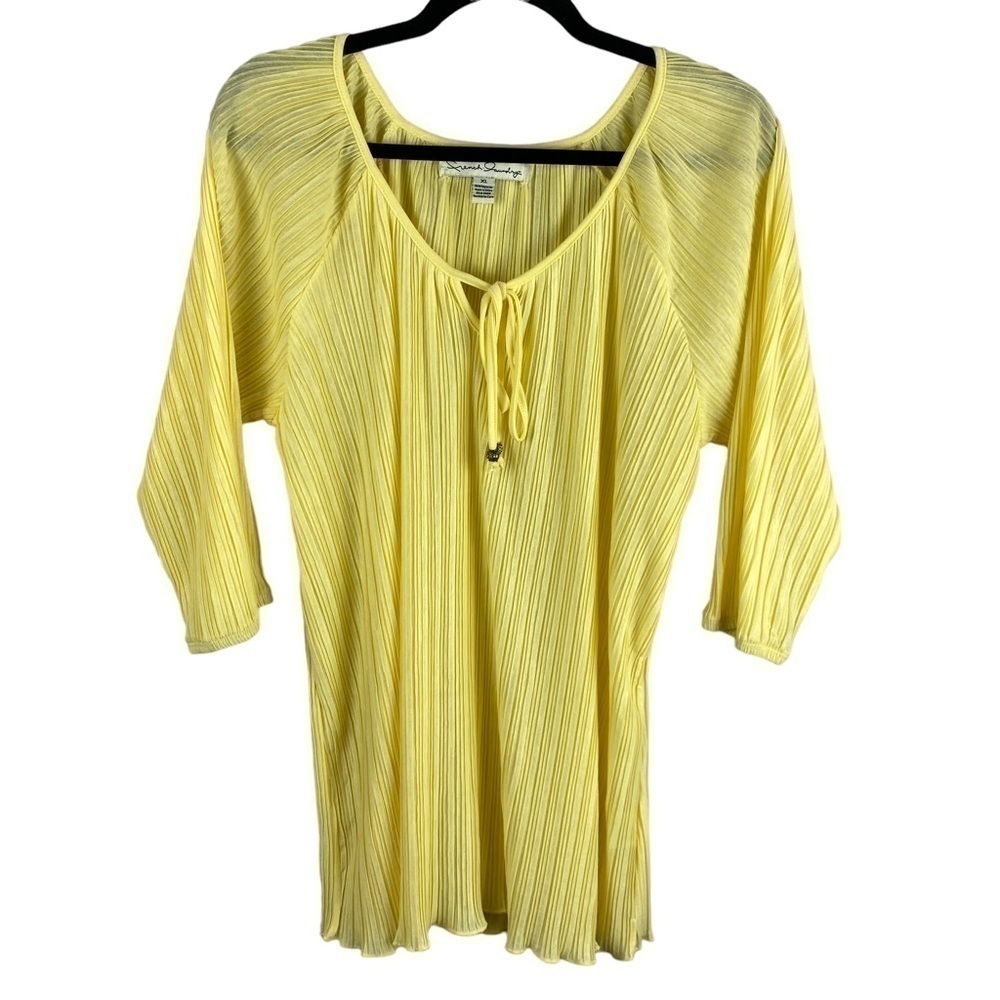 ✨3/$21✨ French Laundry Yellow Pleated Boho Blouse XL Flowy Lightweight Top